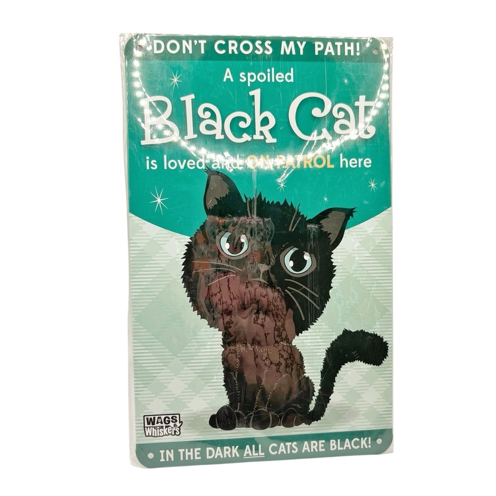 🆕 Wags n’ Whiskers Black Cat “Beware of the Cat” Tin Sign